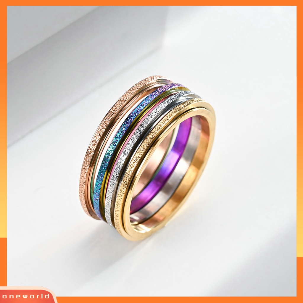 [EONE] Wanita Cincin 2mm Slim Frosted Rotatable Dipoles Stress Relief Stainless Steel Gaya Sederhana Jari Cincin Perhiasan Fashion