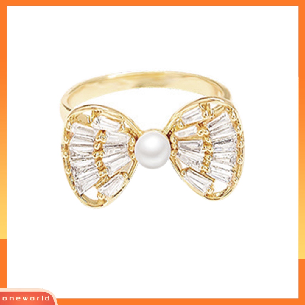 [EONE] Wanita Jari Telunjuk Cincin Busur-Simpul Bentuk Berongga Keluar Pembukaan Cubic Zirconia Adjustable Jari Dekorasi Ringan Halus Knuckle Ring Women Jewelry