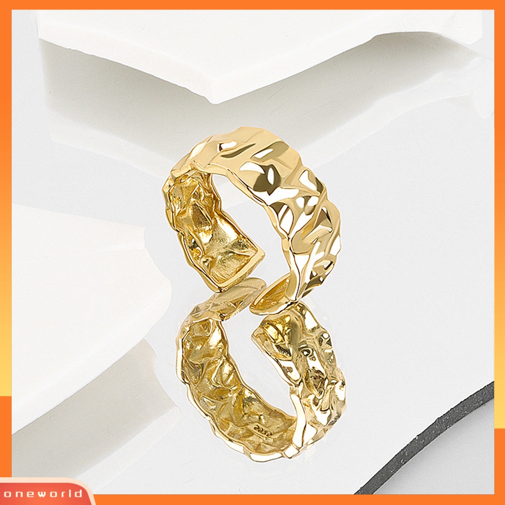 [EONE] Cincin Jari Pembukaan Adjustable Gaya Netral Kepribadian Poles Dekorasi Perempuan Cekung-Cekung Tidak Teratur Cincin Lebar Aksesoris Perhiasan