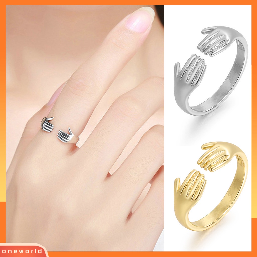 [EONE] Wanita Cincin Geometris Electroplating Halus Adjustable Menawan Dekorasi Tahan Luntur Kepribadian Retro Cinta Peluk Cincin Wanita Perhiasan