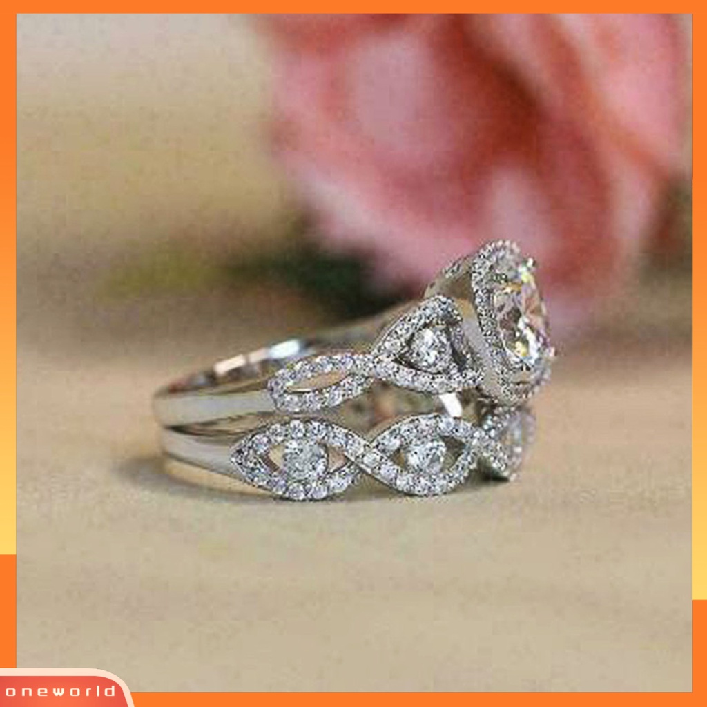 [EONE] 1set Wanita Set Cincin Berlian Imitasi Penuh Dipoles Simetris Hadiah Hari Ibu Pengantin Pernikahan Rings Women Jewelry