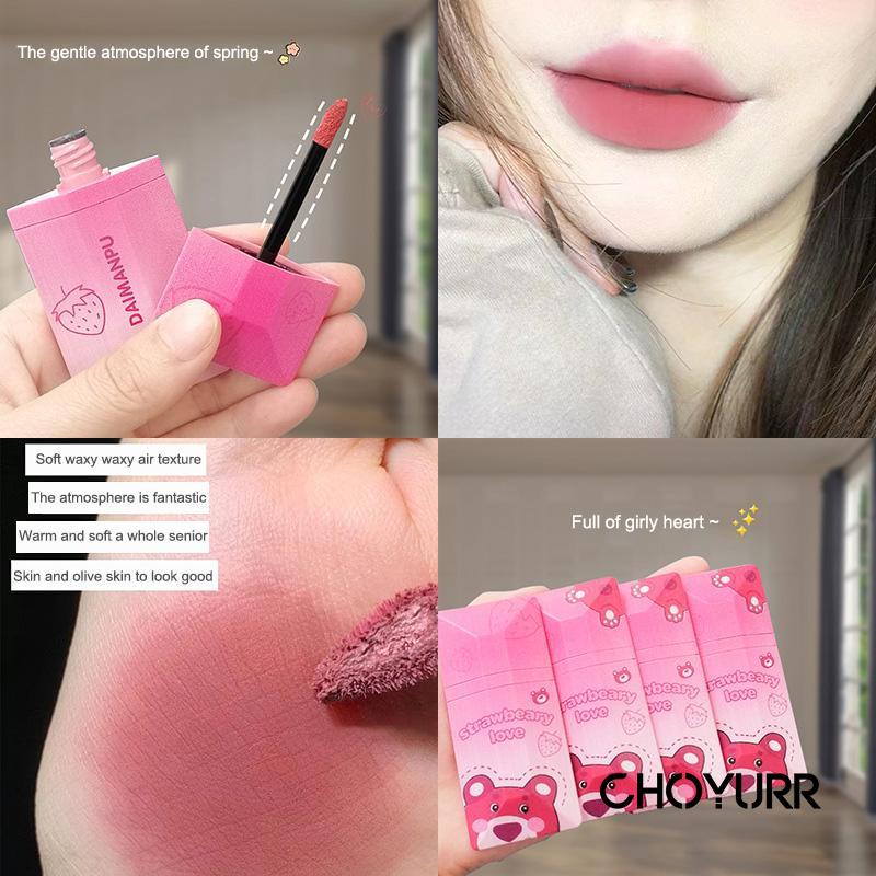 【COD】Daimanpu Lipstik Beruang Stroberi Lipstik  Weightless Card Straberry Bear Lipcream Matte Nude Lipstik Korea Waterproof Tahan Lama-CH