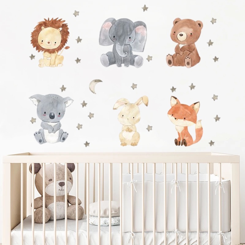 6 Pcs/Lembar Cat Air Kartun Hewan Lucu Stiker Dinding Saklar Stiker Kamar Anak Bayi Nursery PVC Wall Decals Dekorasi Rumah