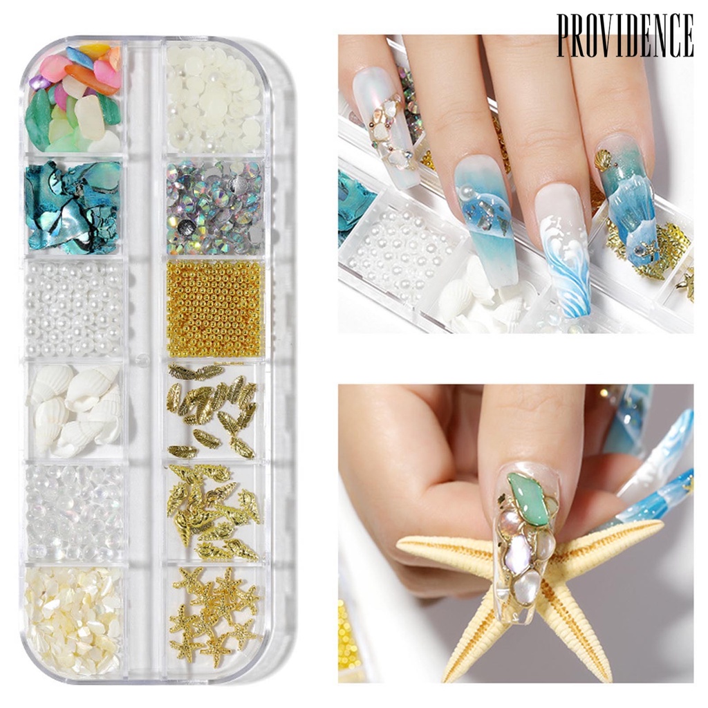 Providence 1kotak Hiasan Kuku Gaya Laut Bentuk Kreatif Jumlah Melimpah Banyak Gaya Aplikasi Lebar Hias Plastik 3D Alami Bintang Laut Kerang Perlengkapan Kuku