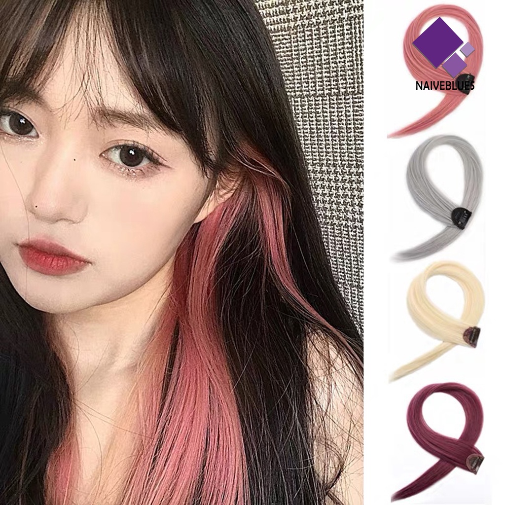 &lt; Naiveblues &gt; Highlight Hair Piece Lurus Dengan Klip Mudah Di Jiplak-less Multicolor Makeup Serat Buatan