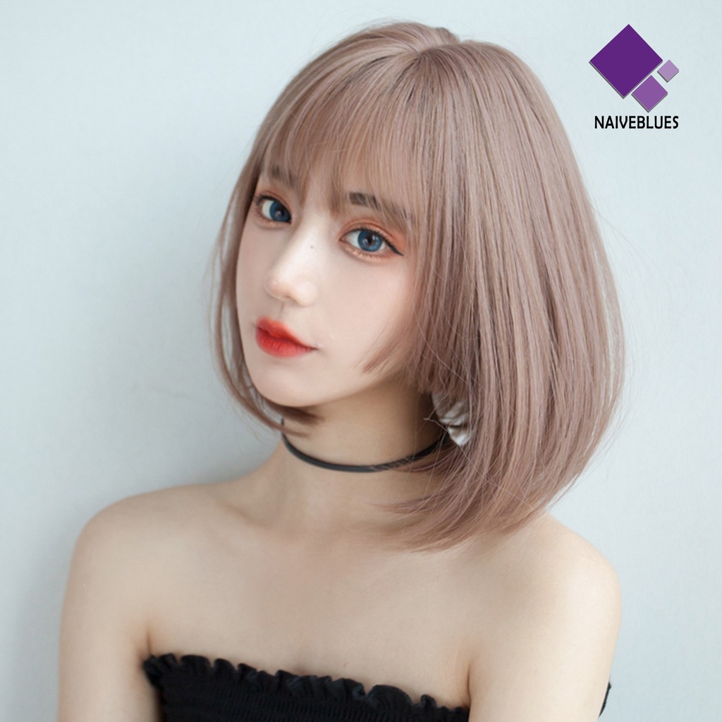 &lt; Naiveblues &gt; Wig Wanita No Perm Nyaman Dipakai Berbulu Realistis Natural Pink Cutting Pendek