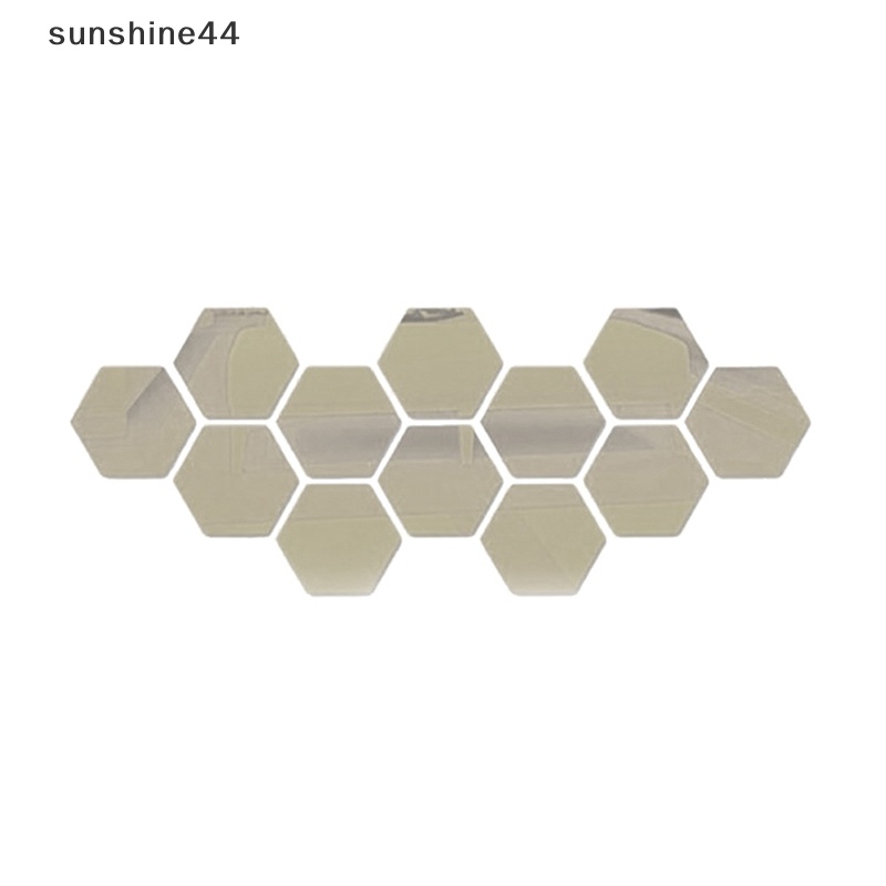 Sunshine 12Pcs Hexagon Vinyl Dekorasi Rumah Stiker Dinding Decal DIY Removable 3D Cermin ID