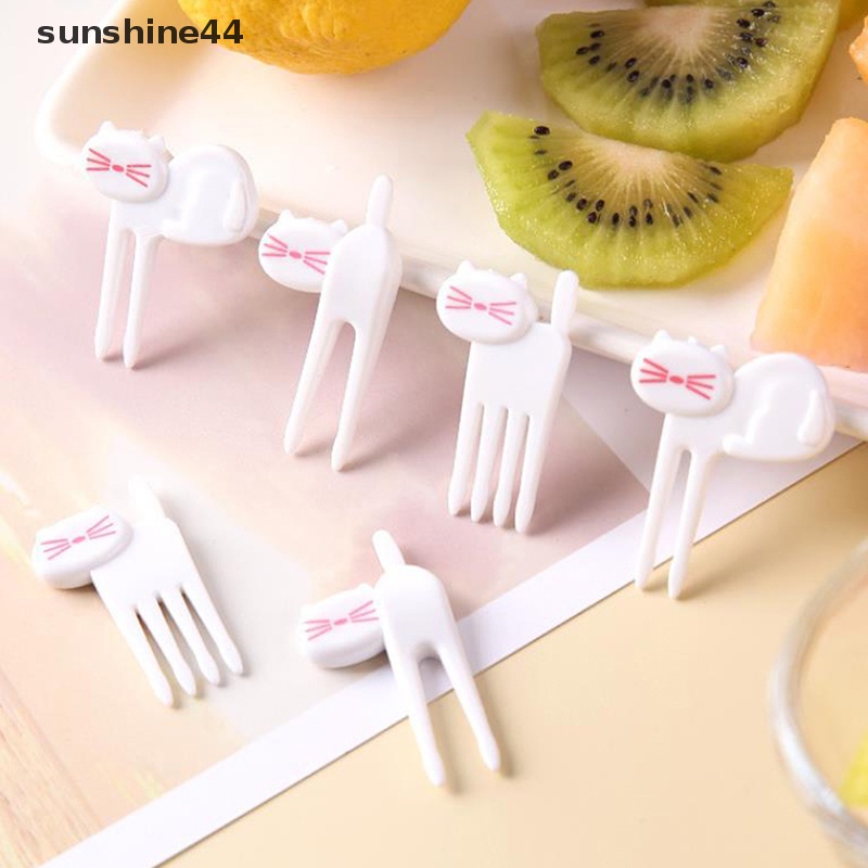 Sunshine 6pcs/set Garpu Buah Kucing Mini Animal Putih Anak Dessert Bento Sandwich Lunches Party Decor ID