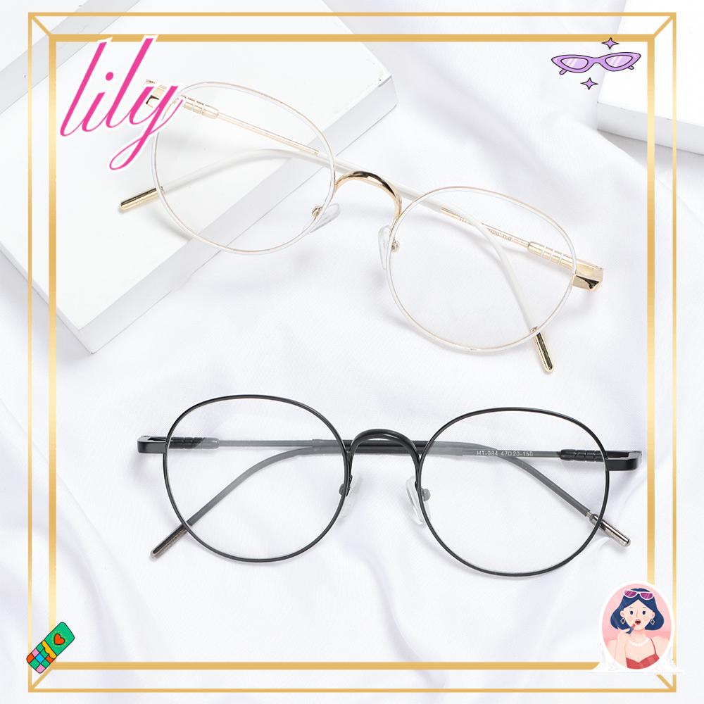 Lily Kacamata Metal Fashion Bulat Vintage Ultra Ringan Frame