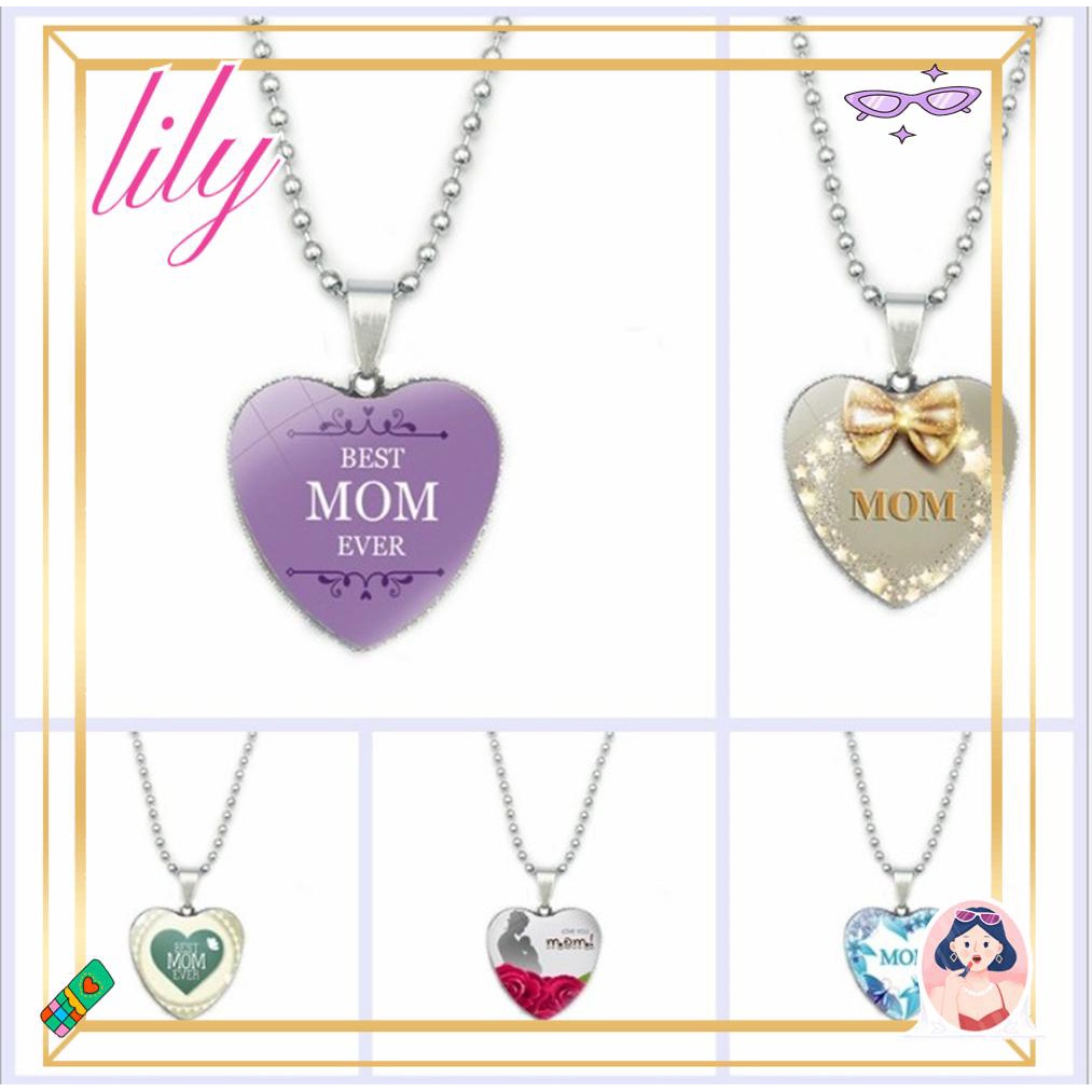 Lily MOM Love You Necklace Hadiah Logam Kalung Liontin Hari Ibu