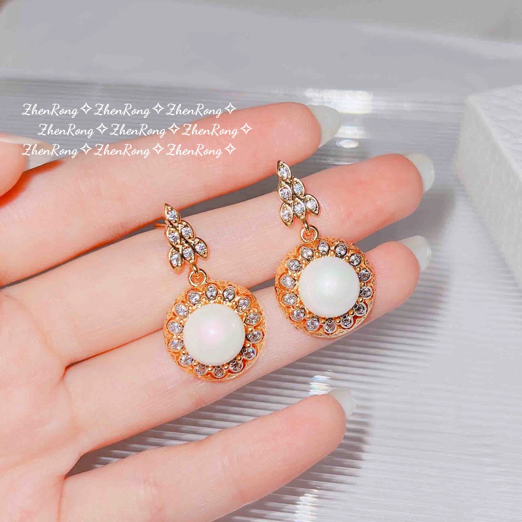 Goldkingdom Aksesoris Perhiasan Fashion Ready Stock Itali Ukir Emas Australia Mutiara Putih Cincin Anting Liontin Kalung Set