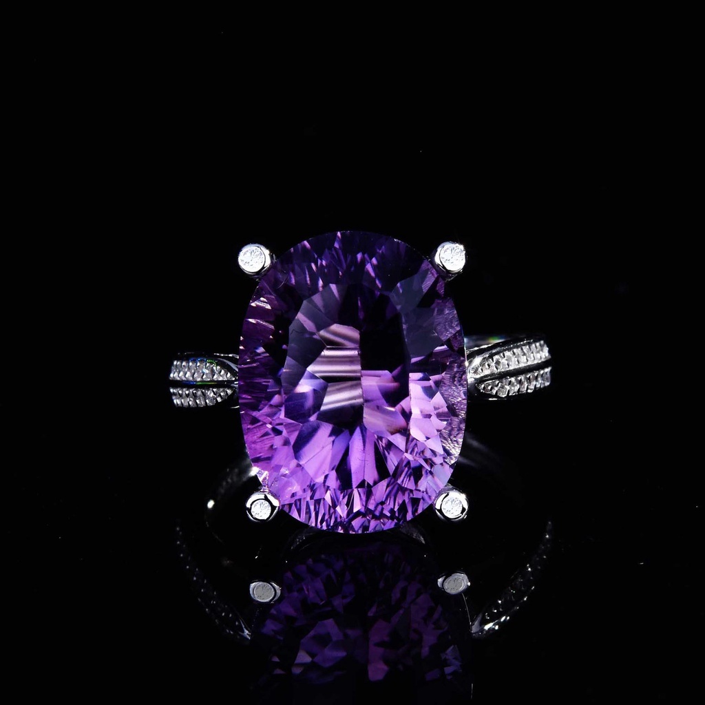 Goldkingdom Aksesoris Perhiasan Fashion Ready Stock Cincin Safir Cincin Berlian Kristal Amethyst Color Treasure Ring Kaya Dan Mewah