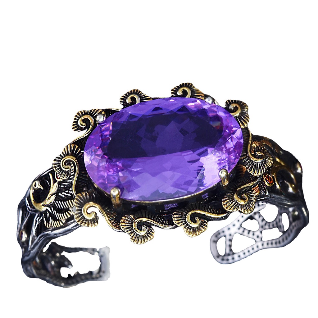 Goldkingdom Fashion Perhiasan Aksesoris Ready Stock Gaya Istana Antik Berongga Keluar Bunga Sutra Violet Merak Gelang Thai Perak Hitam Two Tone Bracelet