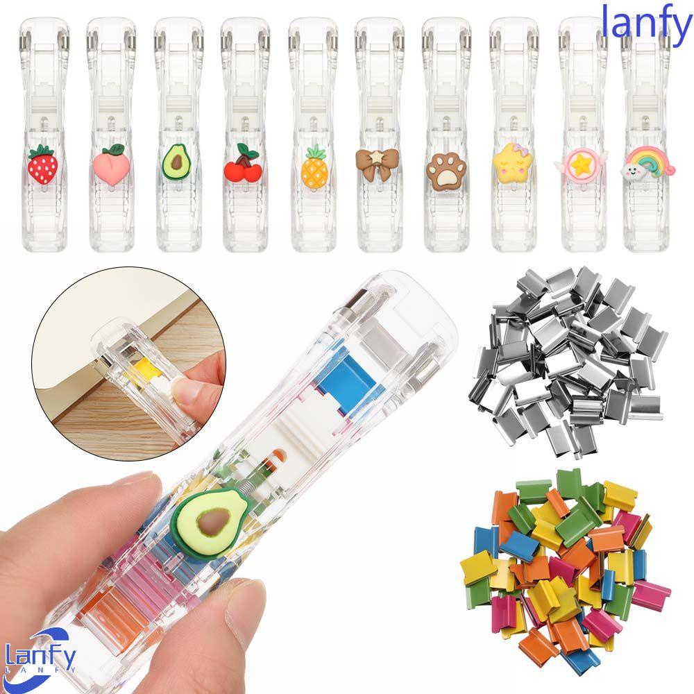 LANFY Multifunction Binder Push Clamp Transparent Snack Sealing Clips Push Clip Desktop Supplies Tape Dispenser Office Supplies Colorful Paper Clips Plastic Stapler Staple Remover