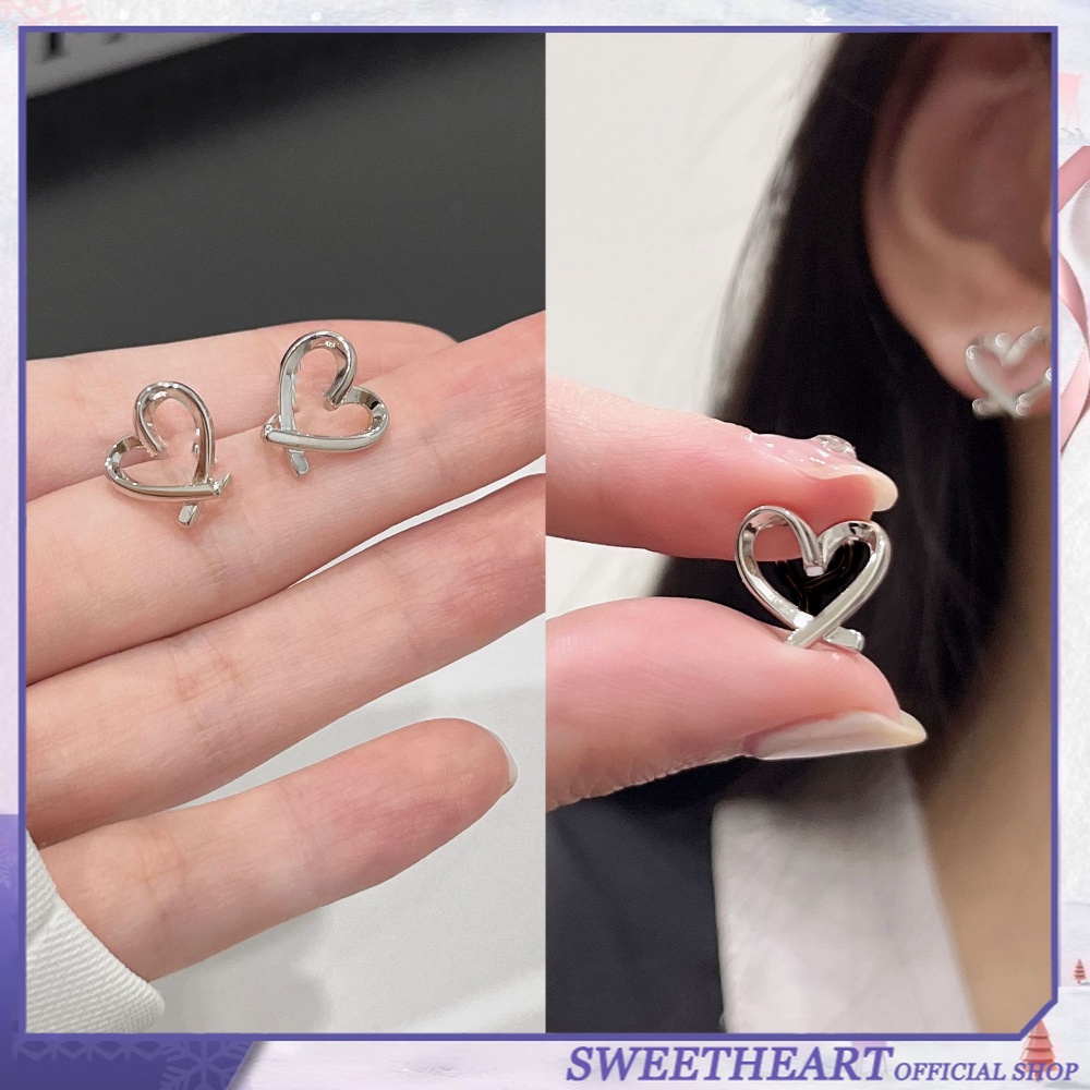 Anting Pejantan Hati Berongga Sederhana Perempuan Gaya Korea Kepribadian Fashion Manis Keren Anting Kecil Anting Elegan Perhiasan Hati Manis