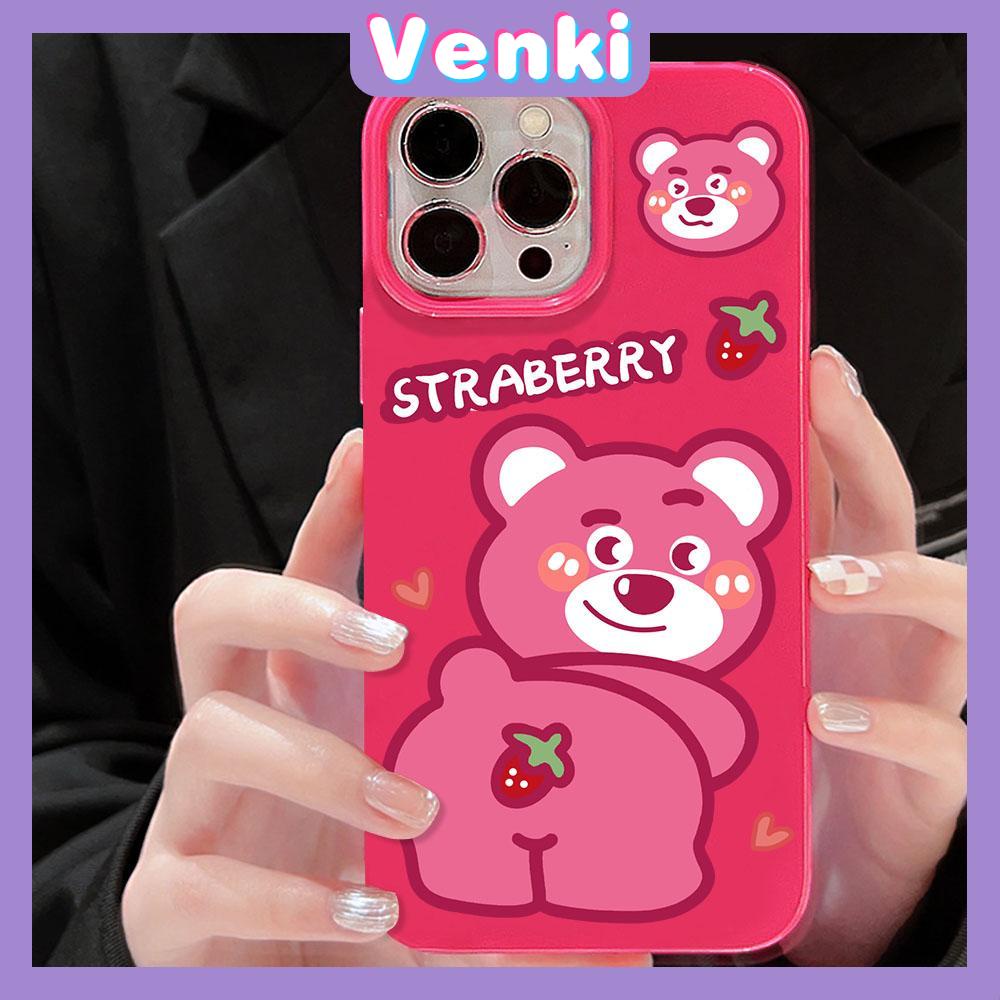 VENKI - For iPhone 14 Pro Max iPhone Case Pink Cute Bear Glossy TPU Soft Case Protection Shockproof Camera Compatible with iPhone 13 Pro max 12 Pro Max 11 xr xs max 7Plus 8Plus