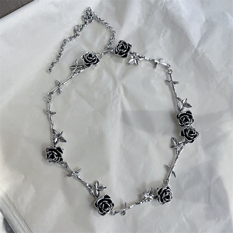 Goldkingdom Fashion Perhiasan Aksesoris Ready Stock Melantek Kerah Tua Rose Kalung Pribadi Sweater Rantai Perempuan Bunga Kalung