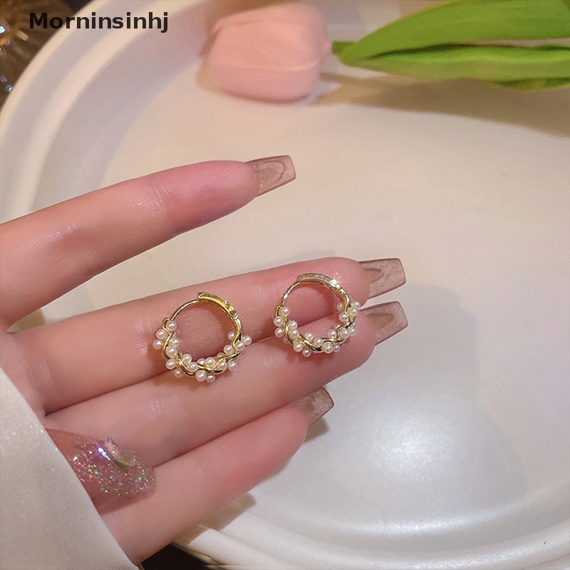 Mornin 1pasang Anting Mutiara Lingkaran Temperamen Sederhana Baru Fashion Anting Kecil Serbaguna Perhiasan Wanita id