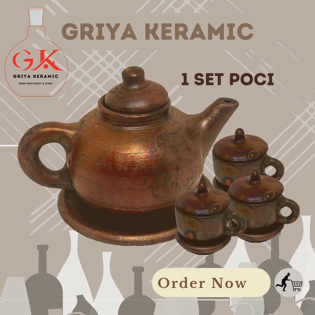 1 SET Poci / Gerabah Poci bahan tebal / membuat teh atau kopi tubruk lebih enak  | Halus anti jamur