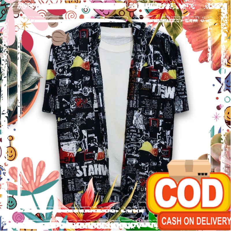 KEMEJA SURFING LENGAN PENDEK KEMEJA PRIA MOTIF LENGAN PENDEK HEM PANTAI PRIA BAJU KEMEJA COWOK MOTIF