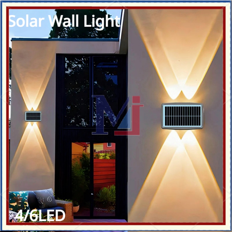 【COD】Solar 4/6 LED Lampu Solar Light Outdoor Lighting Garden Wall Lamp For Courtyard Street Landscape Spotlight Garden Decoration Waterproof Sunlight Up and Down Lamp Solar Wall Lights Stairs Fence Lamp