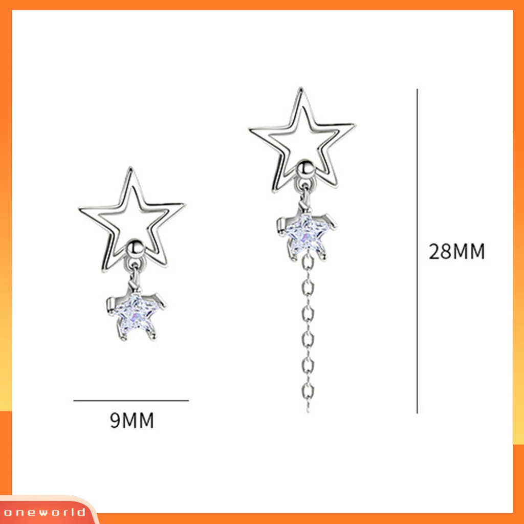 [EONE] 1pasang Ear Studs Hollow Bintang Rantai Rumbai Tidak Teratur Warna Emas/Perak Cubic Zirconia Tertanam Bintang Drop Anting-Anting Perhiasan Fashion