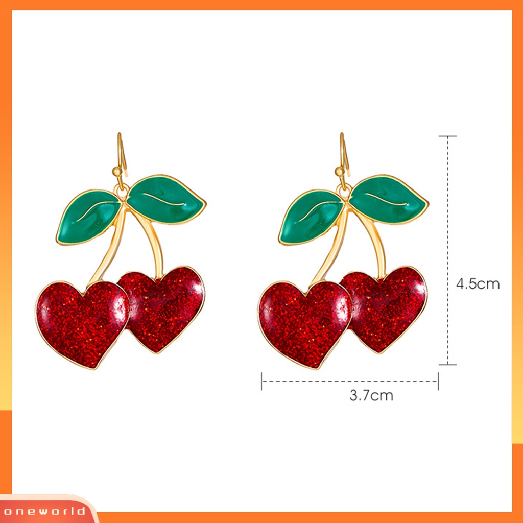 [EONE] 1pasang Anting Kait Lucu Bentuk Buah Daun Hijau Tetesan Minyak Cherry Merah Wanita Drop Earrings Fashion Perhiasan