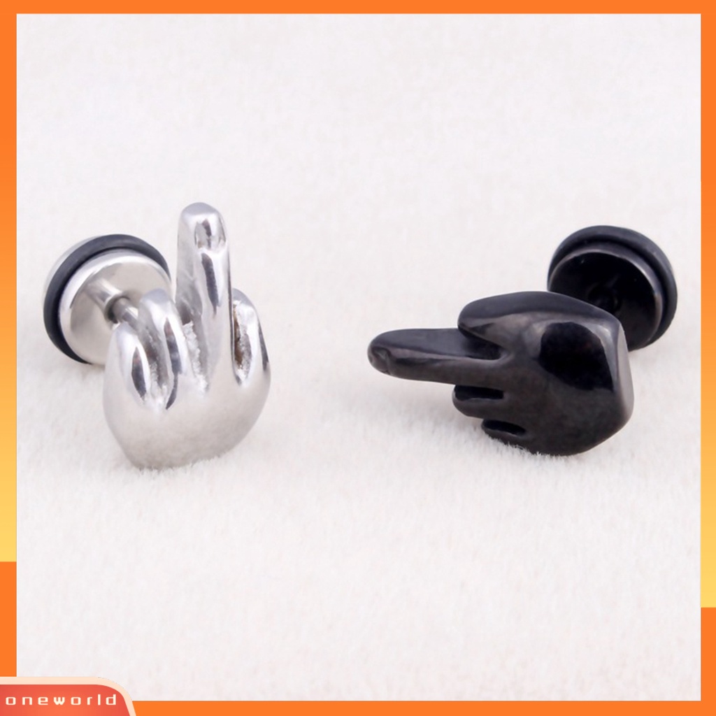 [EONE] 1pasang Ear Studs New Trend Hip Hop Punk Nonallergic Stainless Steel Lucu Jari Tengah Pria Wanita Anting Fashion Perhiasan