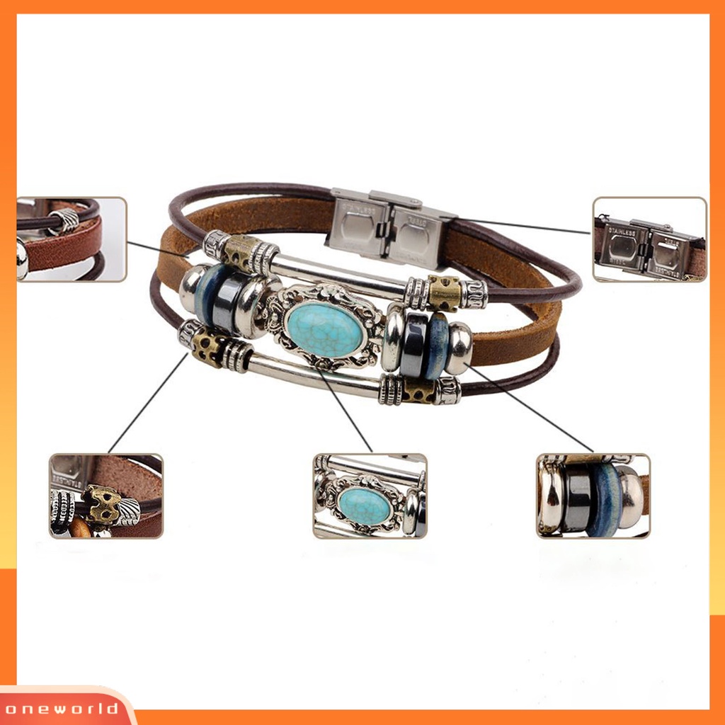 [EONE] Gelang Unisex Manik-Manik Perhiasan Imitasi Turquoise Gelang Rantai Tali Vintage Untuk Pakaian Sehari-Hari