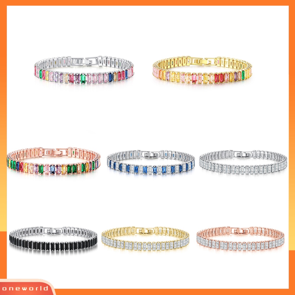 [EONE] Wanita Gelang Warna-Warni Cubic Zirconia Perhiasan Persegi Panjang Berlian Imitasi Gelang Hadiah Ulang Tahun