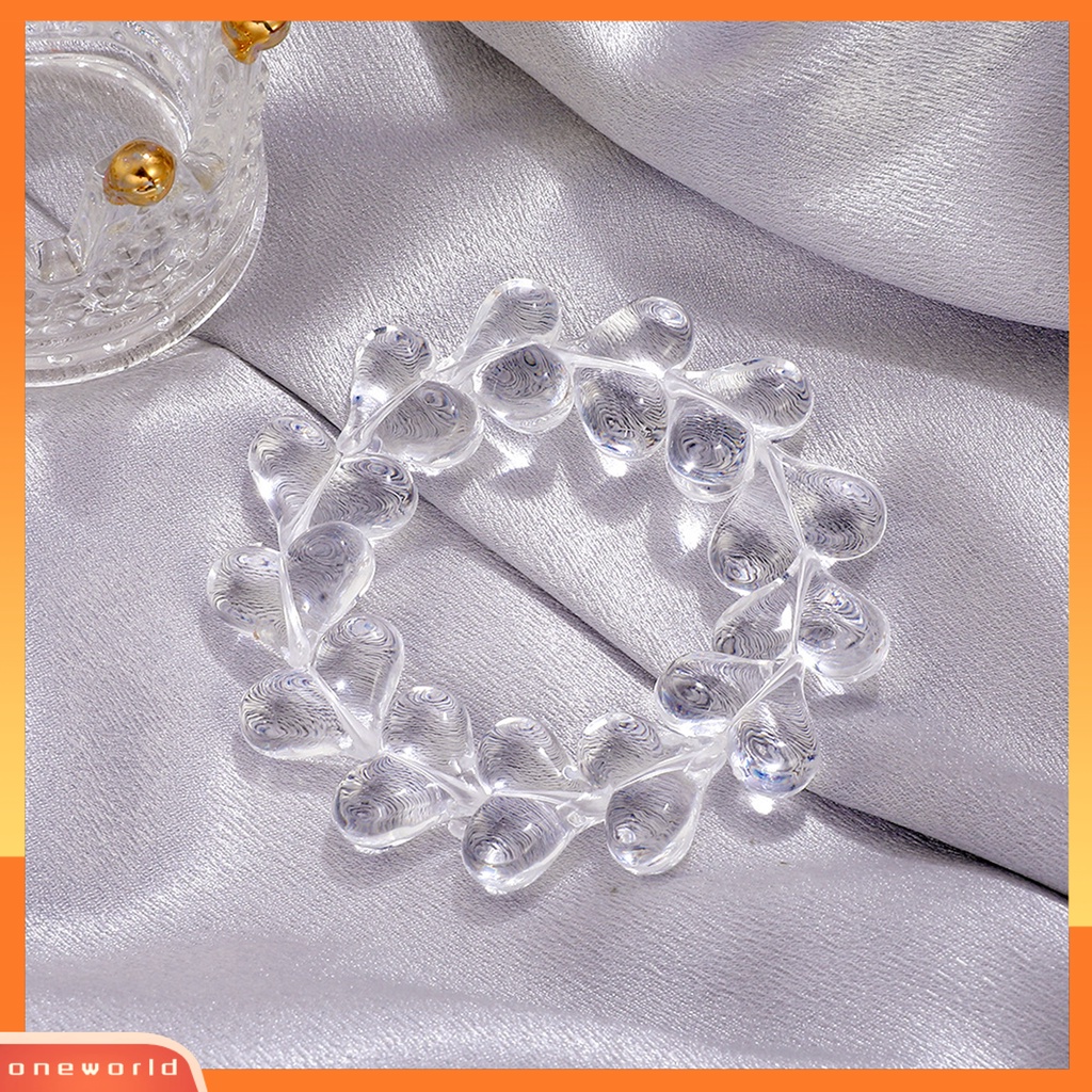 [EONE] Wanita Gelang Pengerjaan Halus Berbentuk Hati Transparan Buatan Tangan Minimalis Dekorasi Akrilik Wanita Faux Kristal Beads Bracelet Perhiasan Aksesori