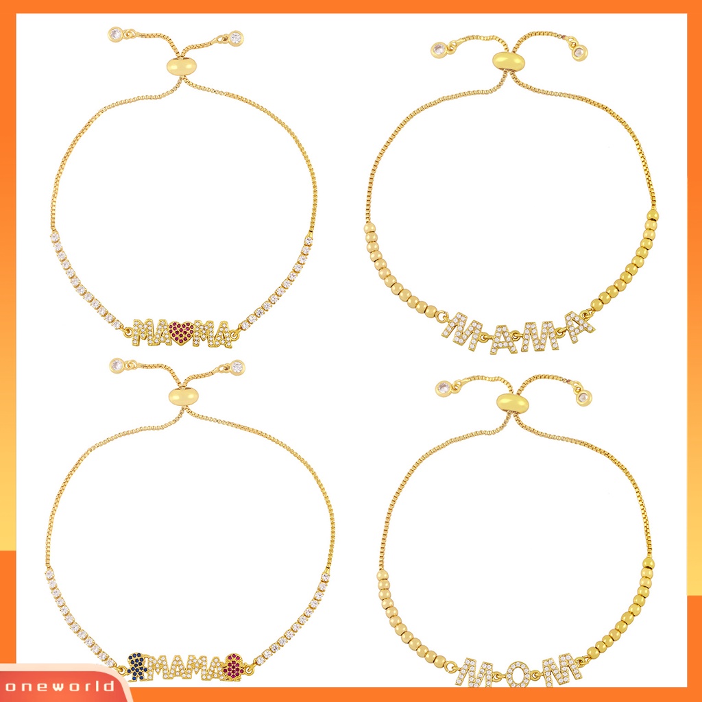 [EONE] Liontin Gelang Adjustable Cubic Zirconia Personalized Electroplating Letter Decor Hias Pengerjaan Halus MAMA Liontin Rantai Gelang Hadiah Ulang Tahun