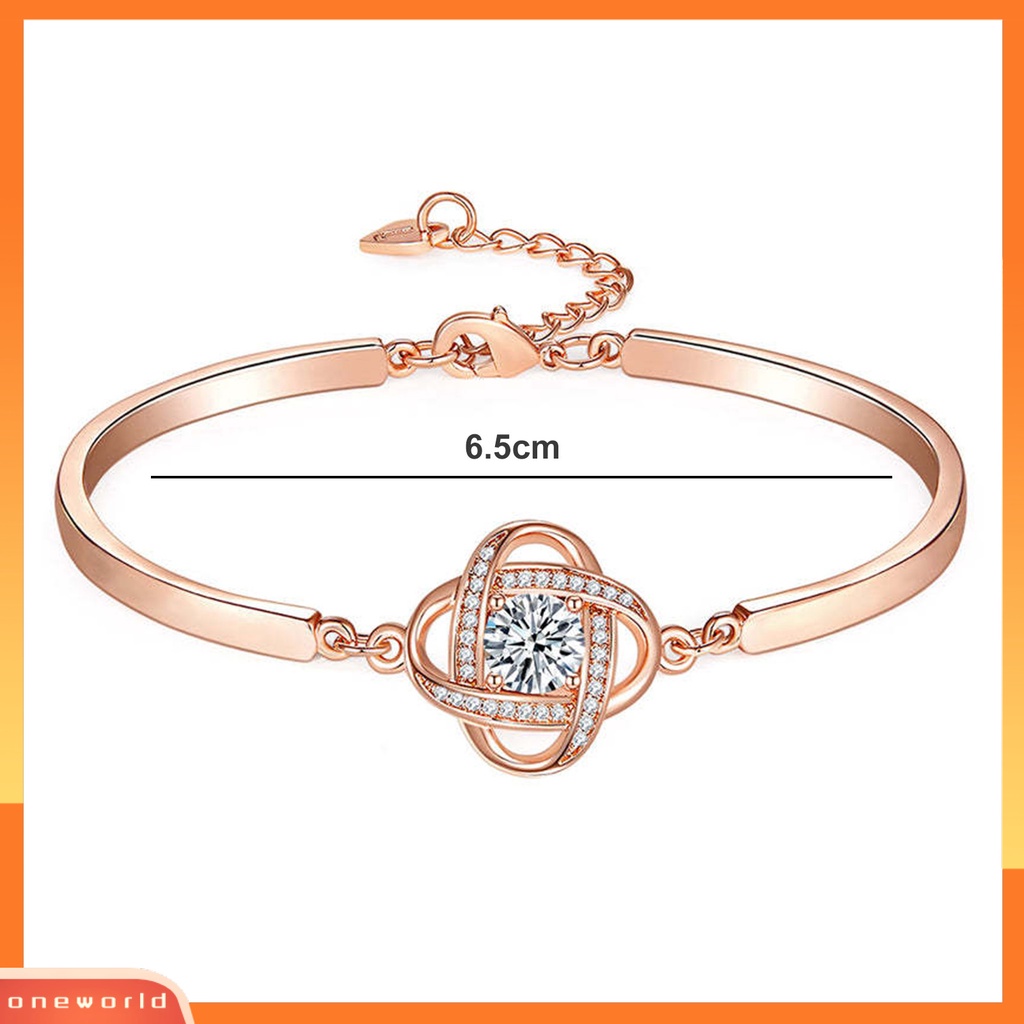 [EONE] Wanita Bangle Empat Daun Semanggi Dekorasi Berlian Imitasi Electroplating Adjustable Rantai High Gloss Hiasan Tangan Alloy Disepuh Sparkling Cuff Gelang Wanita Aksesori