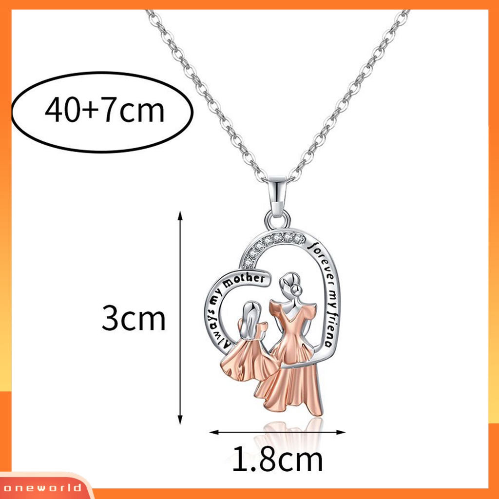 [EONE] Wanita Kalung Berlian Imitasi Mengkilap Menarik Hias Adjustable Hadiah Hari Ibu Electroplating Lady Ibu Bayi Perempuan Jantung Liontin Kalung Link Rantai Untuk Ibu