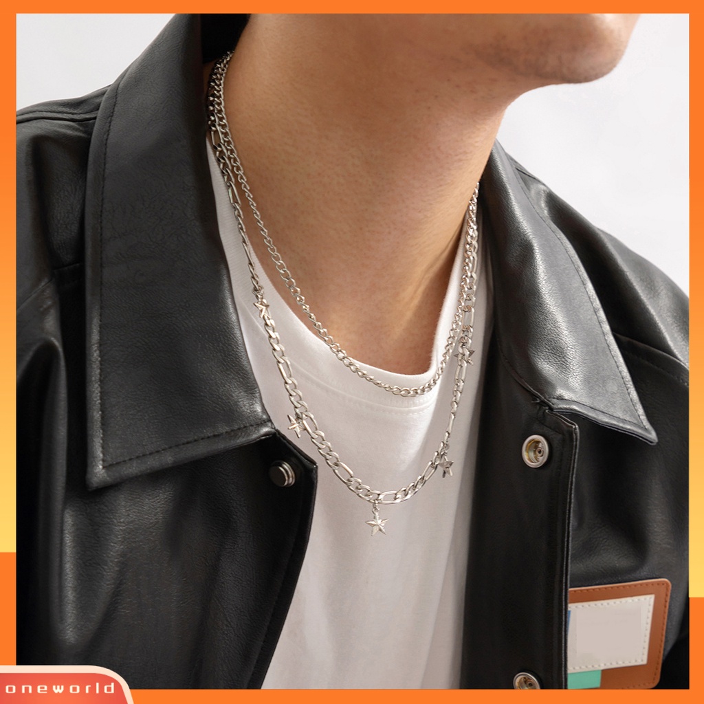 [EONE] Pria Kalung Hip Hop Double Layer Geometris Electroplating Laki Pentagram Liontin Klavikula Rantai Perhiasan Dekorasi Hadiah Untuk Pakaian Sehari-Hari