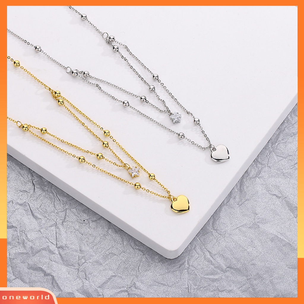 [EONE] Wanita Kalung Gaya Korea Dan Jepang Fashion Aksesoris Hadiah Anniversary Manis Double-Layered Star Love Heart Rhinestone Necklace Untuk Pacaran