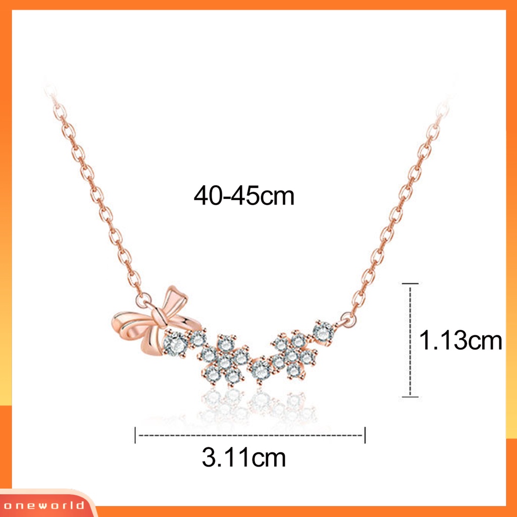 [EONE] Wanita Kalung Cubic Zirconia Bow-knot Decor Rantai Warna Solid Electroplated Neck Dekorasi Berongga Keluar Shiny Bentuk Bunga Lady Necklace Women Jewelry