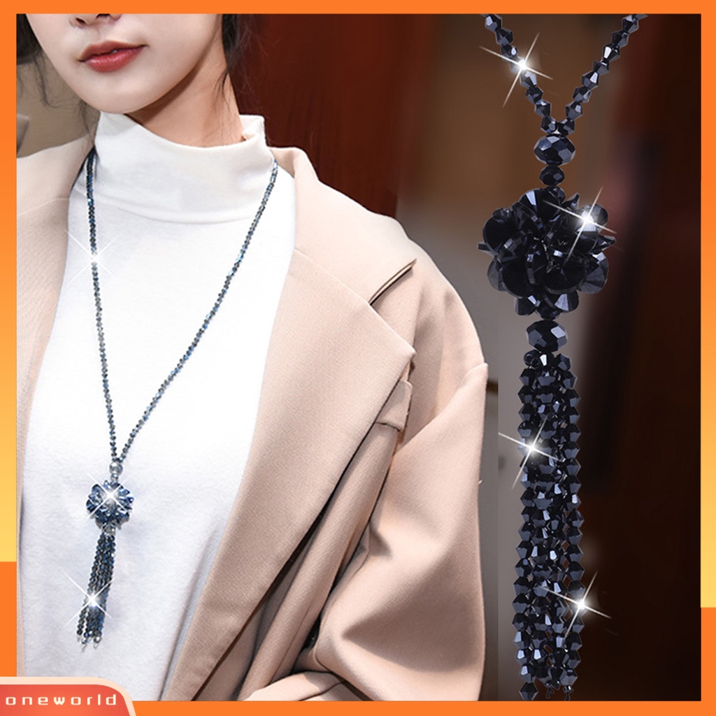 [ONE] Faux Kristal Kalung Disimpul Manik-Manik Rumbai Panjang Mengkilap Semua Pertandingan Baik Gloss Wanita Panjang Liontin Sweater Kalung Perhiasan Hadiah