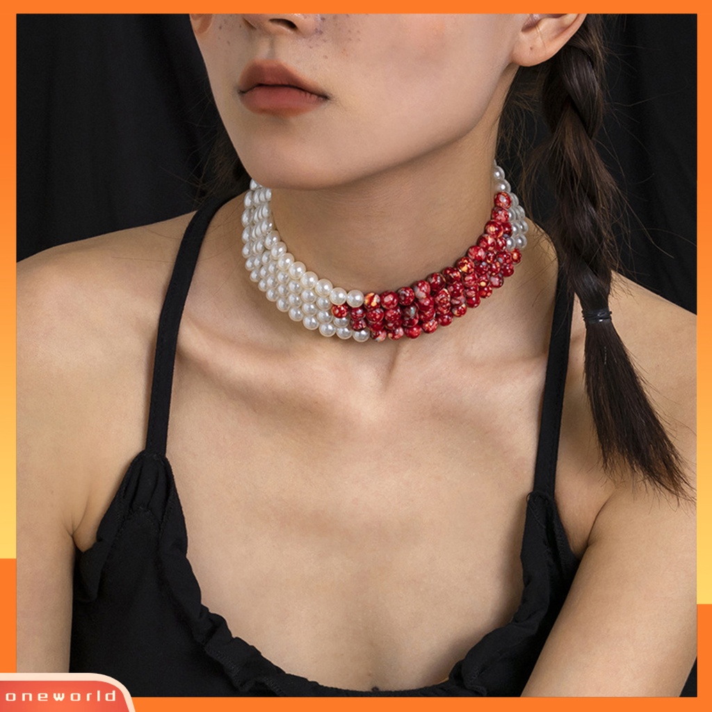 [EONE] Wanita Kalung Mutiara Imitasi Gotik Cantik Hias Pengerjaan Halus Berdandan Vintage Multi-layer Manik-Manik Pendek Kalung Perhiasan Aksesori