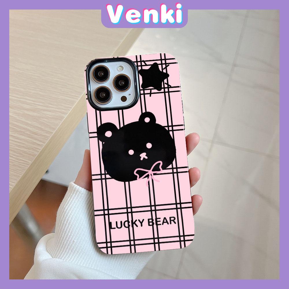 VENKI - For iPhone 11 iPhone Case Pink Glossy TPU Soft Shell Shockproof Protective Camera Cute Black Bear Star Compatible with iPhone14 13 Pro max 12 Pro Max xr xs max 7Plus 8Plus