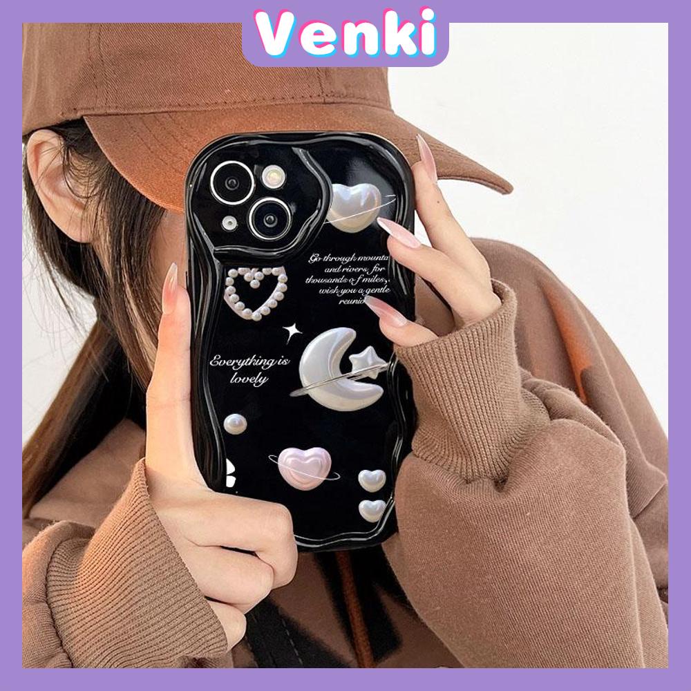 VENKI - For iPhone 11 iPhone Case 3D Curved Edge Wave Glossy Black TPU Airbag Shockproof Camera Cover Stars Moon Compatible with iPhone 14 13 Pro max 12 Pro Max xr xs max 7 8Plus