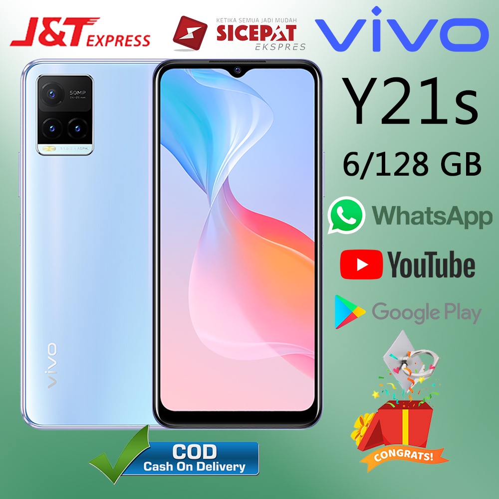 HP VIVO Y21s Ram 6/128GB Smartphone LET 6.51 inches Dual SIM 50MP+8MP Handphone COD