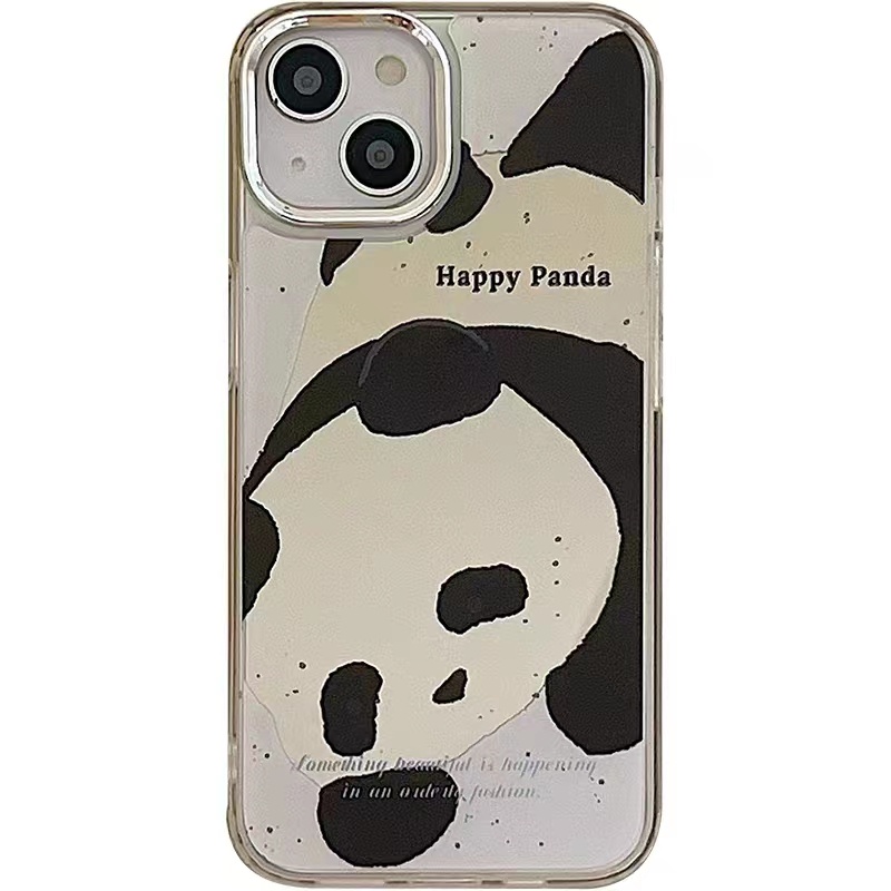 Ins Pola Panda Cocok Untuk iPhone 14 Pro Max iPhone Phone Case Mirror Strong Phone Case Kamera Perlindungan Tahan Guncangan Kompatibel Dengan iPhone 13 13pro 13prm iPhone 11 7Plus 8Plus Xr XS 12 Pro Max Casing Ponsel