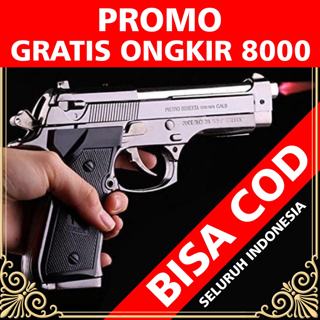 KOREK API PISTOL BARETTA SILVER BESAR MIRIP ASLINYA LIGHTER UNIK