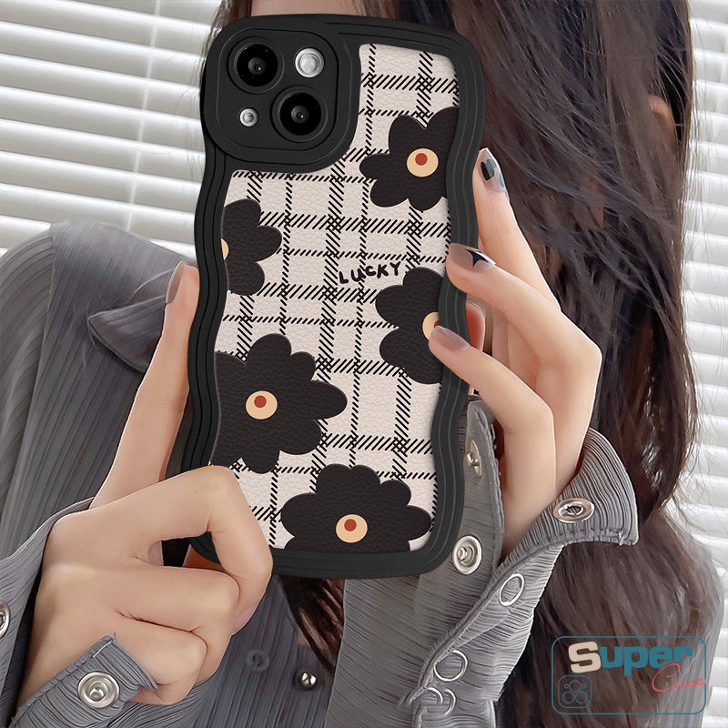 Untuk Infinix Hot 9 10 11 12 Play Note 12 G96 10 Pro Smart 4 5 6 Plus Hot 9 20 10 11s 10s 10Lite 12i 20s 8 12 Pro Motif Leopard Vintage Kotak-Kotak Bunga Art Kupu Bergelombang Tepi Lembut Sarung