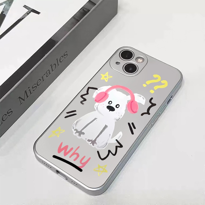 IPHONE Casing Ponsel Electroplate Lembut Anjing Lucu Kompatibel Untuk Casing Iphone11 14 13 12 Pro XS Max XR X8 7 6S Plus Mini TPU Silikon Shockproof Cover