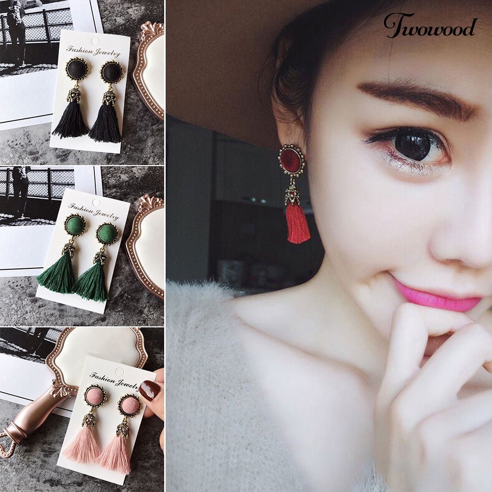 Twowood Etnik Wanita Panjang Rumbai Menjuntai Drop Stud Earrings Perhiasan Hadiah Hari Valentine