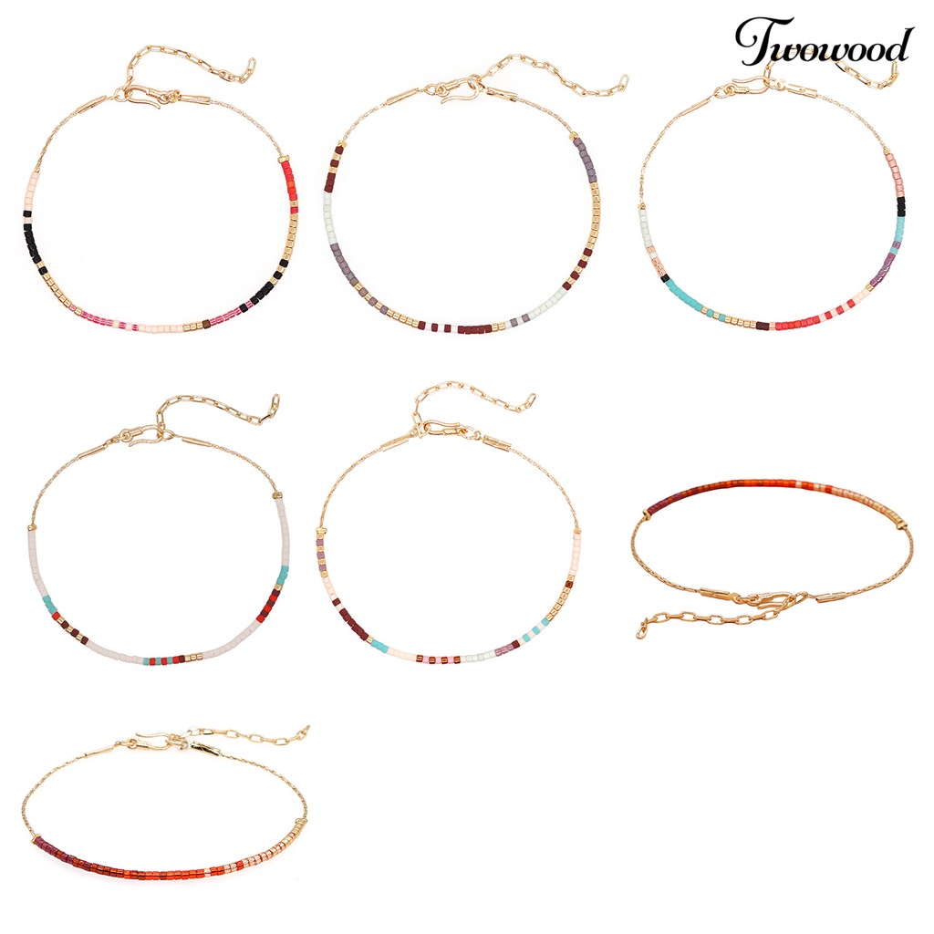 Twowood Charms Gelang Handmade Gaya Boho Aesthetic Adjustable Kristal Imitasi Perhiasan Hadiah Colorfast Bohemian Etnik Manik-Manik Gelang Wanita Aksesori