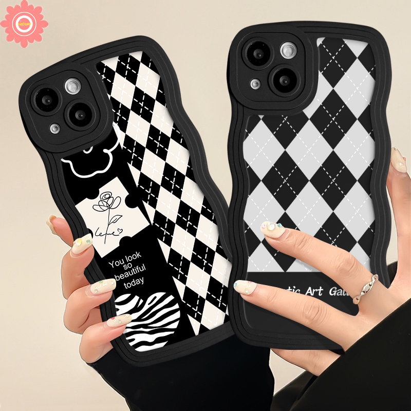 Casing Bunga Kotak-Kotak Untuk Redmi A1 10A 9A 9T 9 12C 9C 10C 10a1+Redmi Note10 11 Pro 8 11 9s 9 11s 10sPOCO M3 X3 NFC Pro Mi 11T Pro Galeri Seni Romantis Wavy Edge Soft Cover