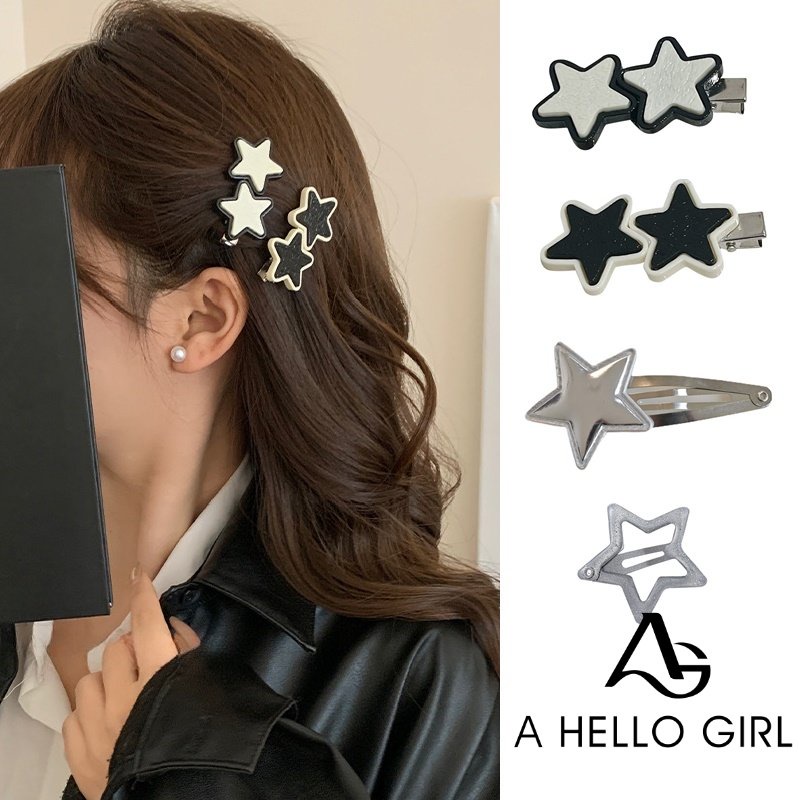 Y2k Ahellogirl Jepit Rambut Bahan Metal Bintang Berujung Lima Silver Lucu Untuk Wanita Perempuan Klip BB